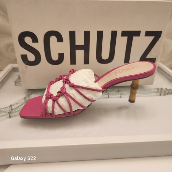 Schutz Pink "Dileni Bamboo Heel" Leather Sandals. NIB. Size 6.5 - Picture 1 of 11